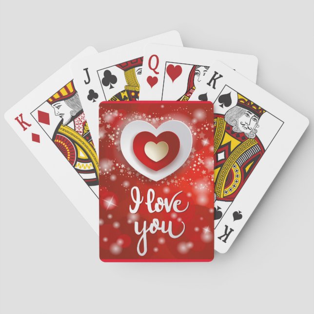 Heart and Stars in Red Poker Cards (Back)