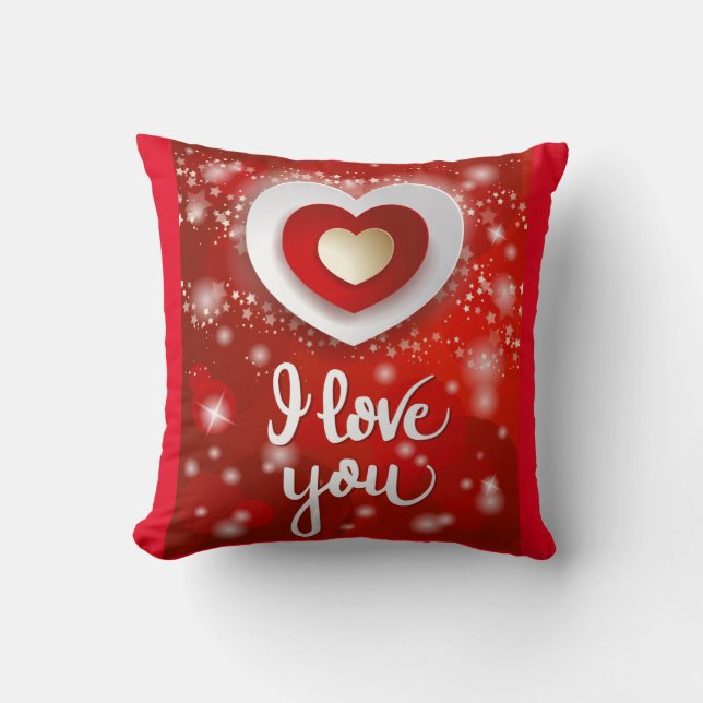 Heart and Stars in Red Throw Pillow (Front)