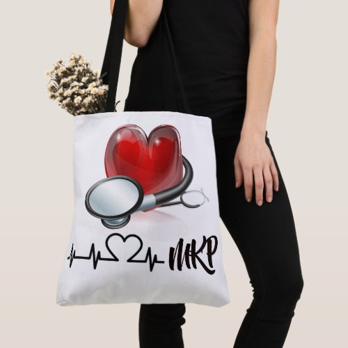 Heart and Stethoscope Large Monogram Tote