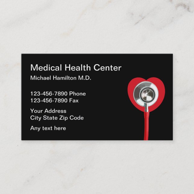 Heart And Stethoscope Medical Business Cards (Front)
