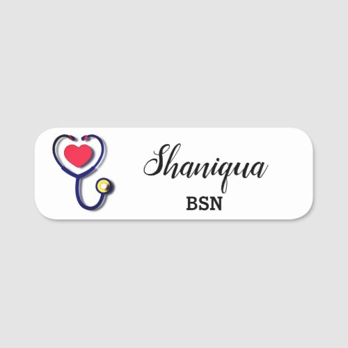 Heart and Stethoscope Medical Name Tag