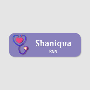 Heart and Stethoscope Medical Purple Name Tag