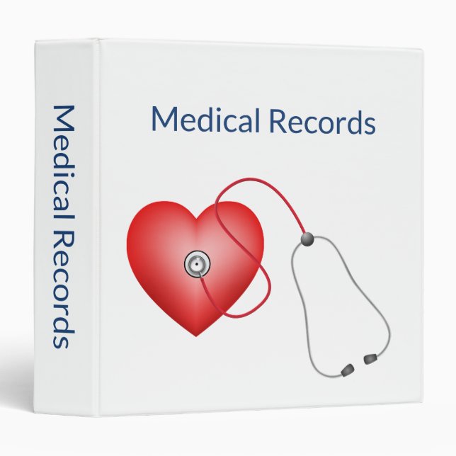Heart and Stethoscope Medical Records 3 Ring Binder (Front/Spine)
