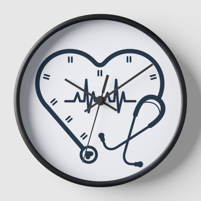 Heart and Stethoscope Medical Wall Clock - Unique (Front)