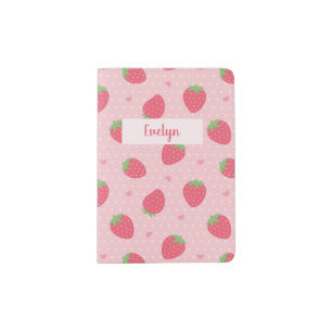 Heart and Strawberry Pattern, Personalized Pink Passport Holder