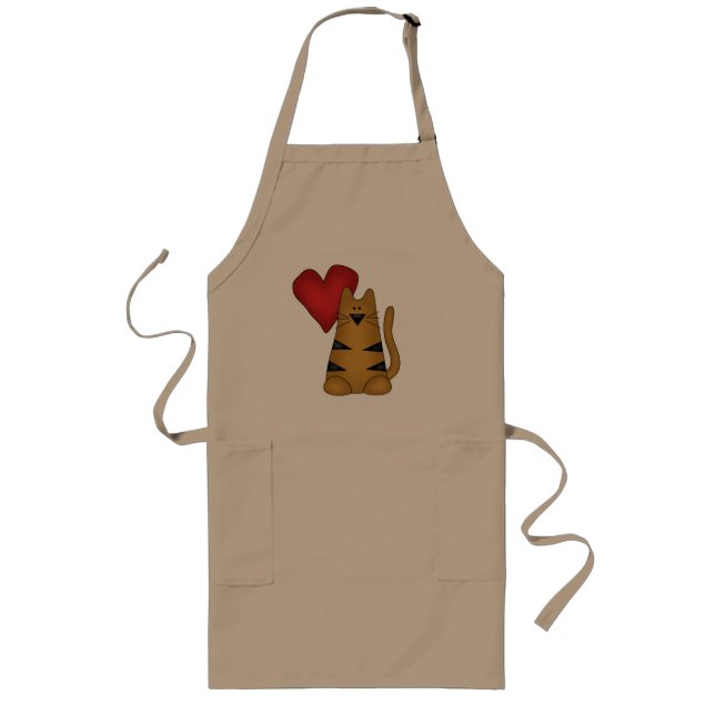 Heart and Striped Cat Tshirts and Gifts Long Apron (Front)