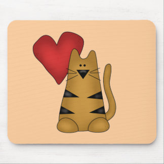 Heart and Striped Cat Tshirts and Gifts Mouse Pad
