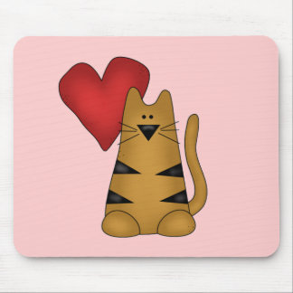 Heart and Striped Cat Tshirts and Gifts Mouse Pad