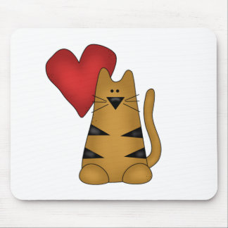 Heart and Striped Cat Tshirts and Gifts Mouse Pad