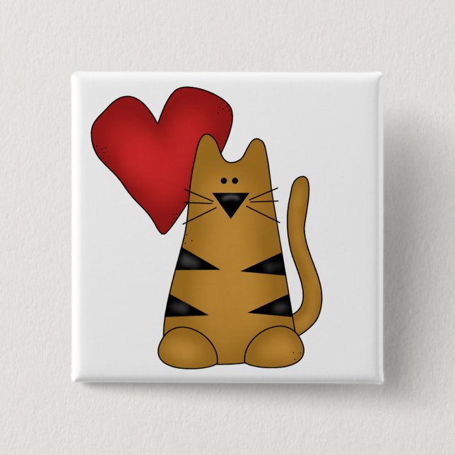 Heart and Striped Cat Tshirts and Gifts Pinback Button (Front)