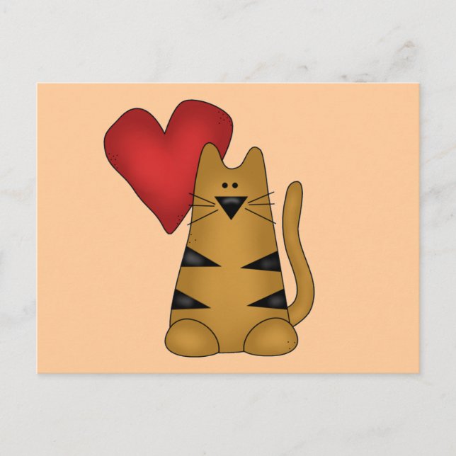 Heart and Striped Cat Tshirts and Gifts Postcard (Front)