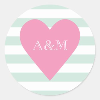 Heart And Stripes Engaged Classic Round Sticker by Jmariegarza at Zazzle