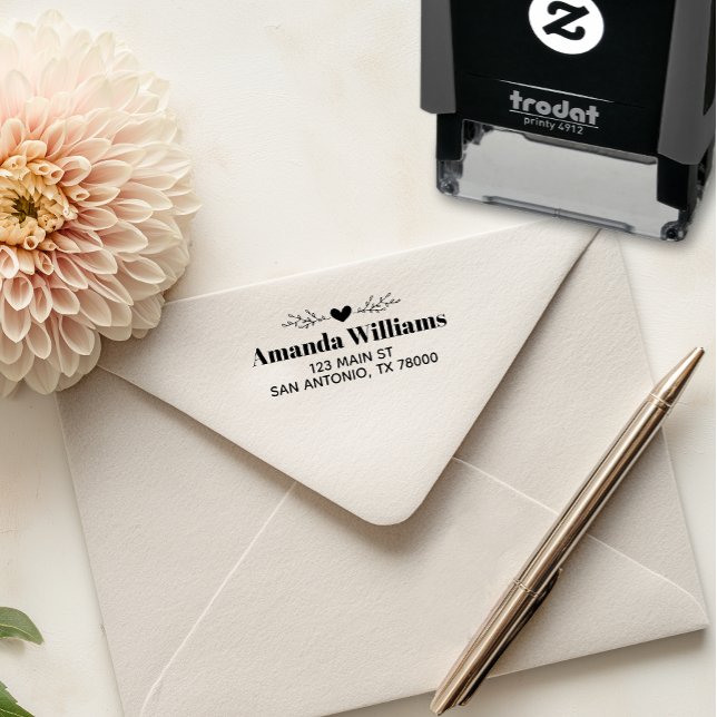 Heart and Vines Personalized Name Address Self-inking Stamp (Heart and Vines Return Address Stamp)