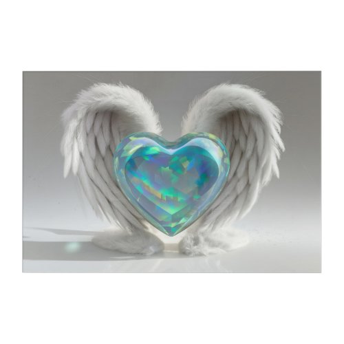   Heart Angel Wings  AP78 Teal Opal  Acrylic Print