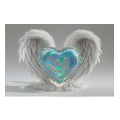   Heart Angel Wings  AP78 Teal Opal  Faux Canvas Print