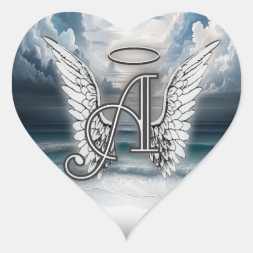 Heart Angel Wings Monogram Heart Sticker