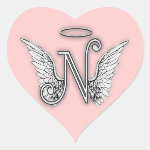 Heart Angel Wings Monogram Heart Sticker