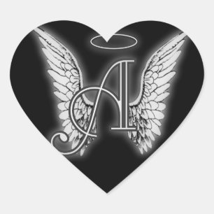 Heart Angel Wings Monogram Heart Sticker