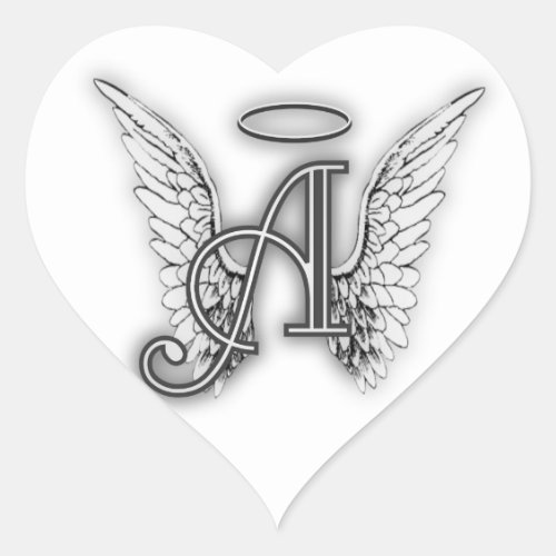 Heart Angel Wings Monogram Heart Sticker