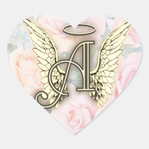 Heart Angel Wings Monogram Heart Sticker