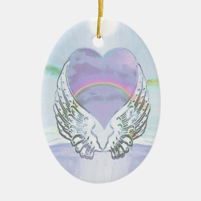 Heart, Angel Wings & Ocean Ceramic Ornament (Front)
