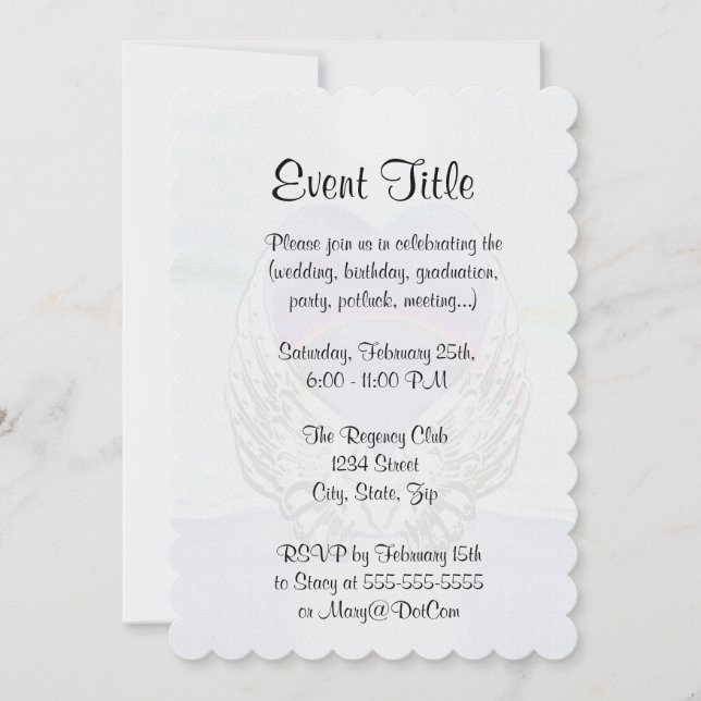 Heart, Angel Wings & Ocean Invitation (Front)