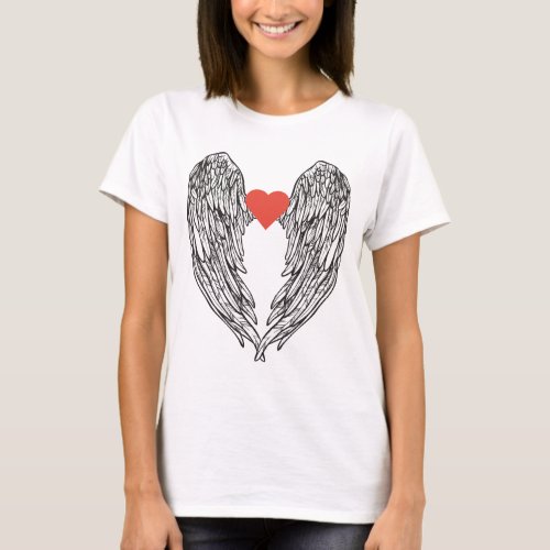 Heart angel wings white red angels feathers wing  T_Shirt