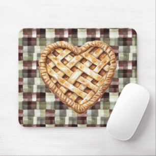 Heart Apple Pie Burgundy Green Cream Plaid Mouse Pad