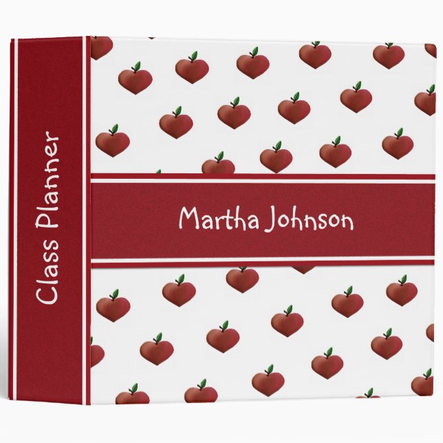 Heart Apples Teacher's Class Planner 3 Ring Binder (Front/Spine)
