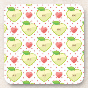 Heart Apples with Pink Polka Dots And Hearts Beverage Coaster