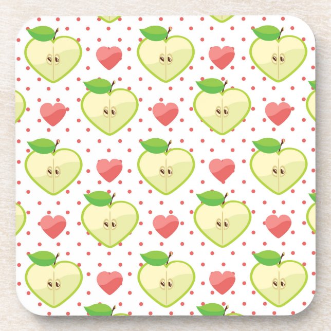 Heart Apples with Pink Polka Dots And Hearts Beverage Coaster (Front)