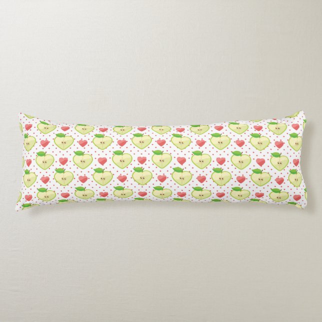 Heart Apples with Pink Polka Dots And Hearts Body Pillow (Front)