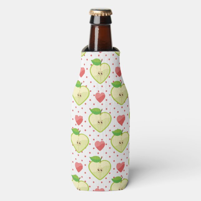 Heart Apples with Pink Polka Dots And Hearts Bottle Cooler (Bottle Front)