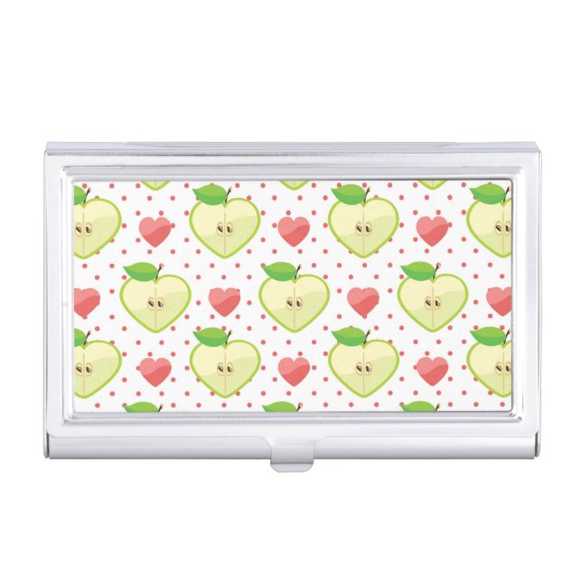 Heart Apples with Pink Polka Dots And Hearts Business Card Case (Front)