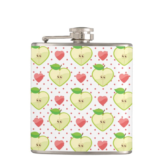 Heart Apples with Pink Polka Dots And Hearts Flask (Front)