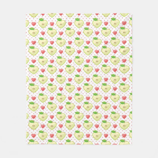 Heart Apples with Pink Polka Dots And Hearts Fleece Blanket (Front)