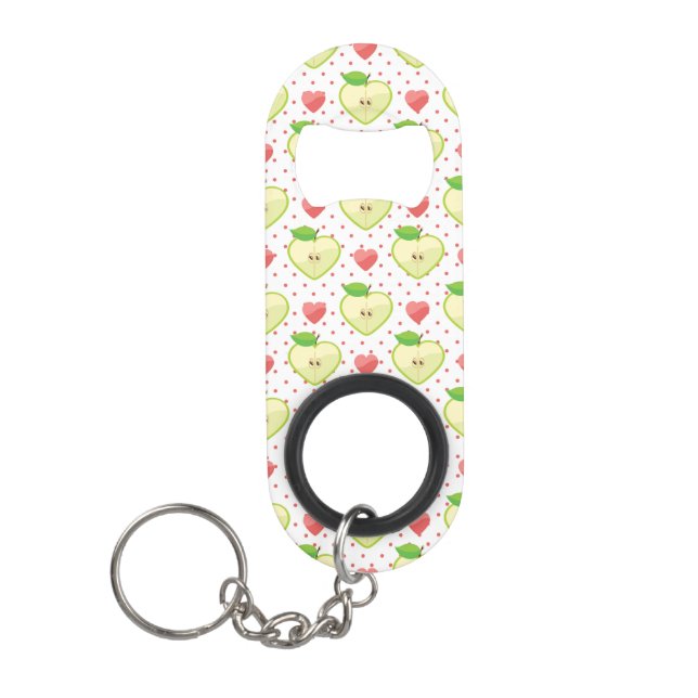 Heart Apples with Pink Polka Dots And Hearts Keychain Bottle Opener (Front)