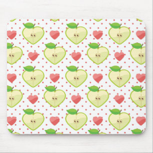 Heart Apples with Pink Polka Dots And Hearts Mouse Pad