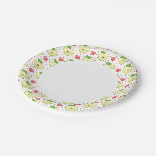 Heart Apples with Pink Polka Dots And Hearts Paper Plates (Angled)