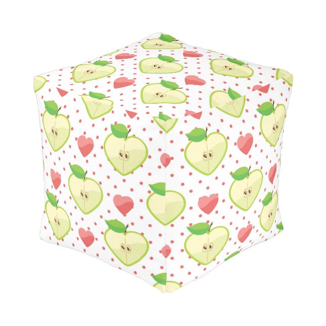 Heart Apples with Pink Polka Dots And Hearts Pouf (Angled Front)