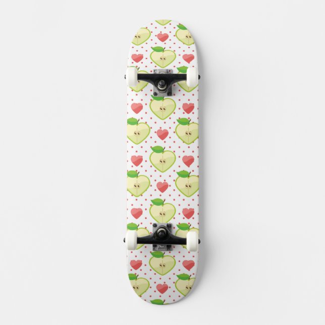 Heart Apples with Pink Polka Dots And Hearts Skateboard Deck (Front)