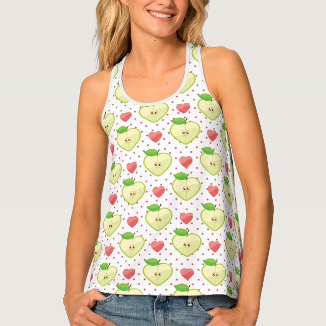 Heart Apples with Pink Polka Dots And Hearts Tank Top (Front)
