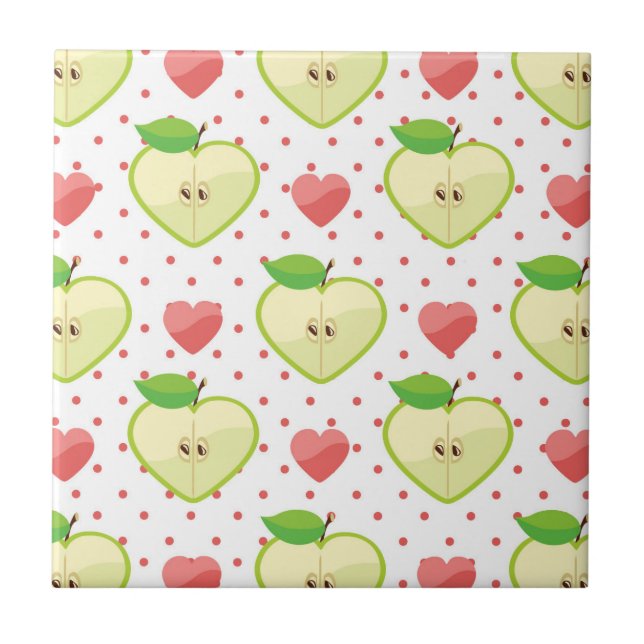Heart Apples with Pink Polka Dots And Hearts Tile (Front)