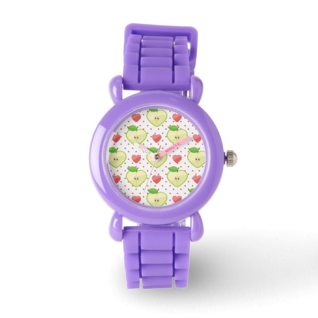 Heart Apples with Pink Polka Dots And Hearts Watch (Front)