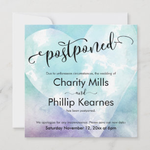 Heart Aqua Purple Postponed Wedding Announcement