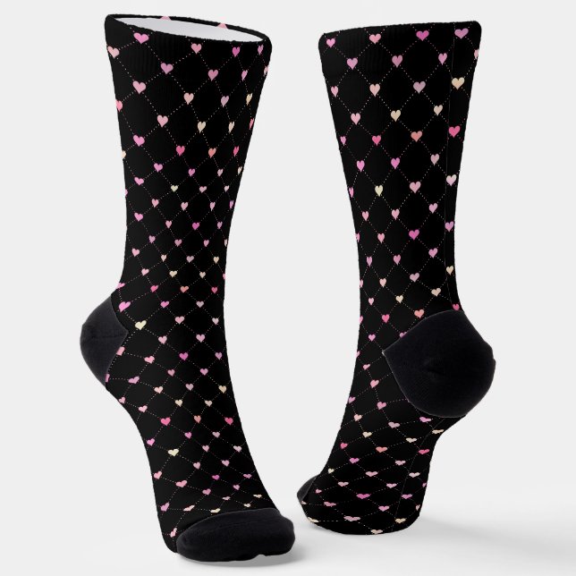 Heart Argyle Pink Pattern Crew Socks (Angled)