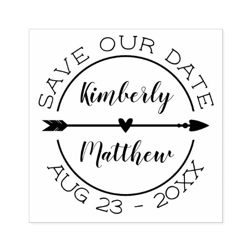Heart Arrow Calligraphy Names Save Our Date Rubber Stamp