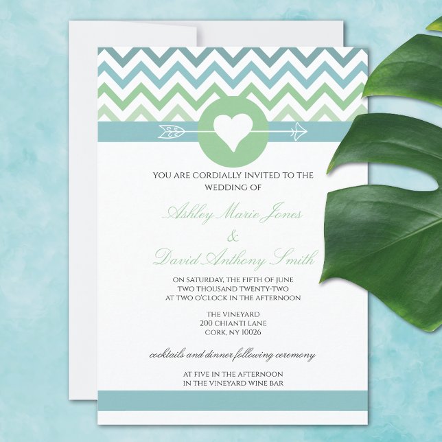 Heart Arrow Chevron Beach Wedding Invitation (Creator Uploaded)