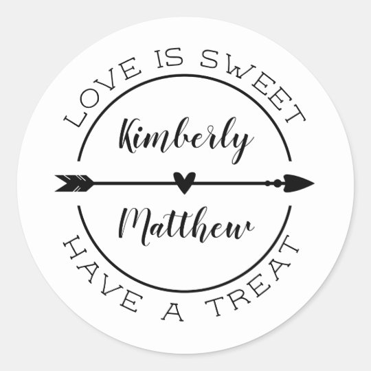 Heart And Arrow Love Is Sweet Wedding Favor Classic Round Sticker