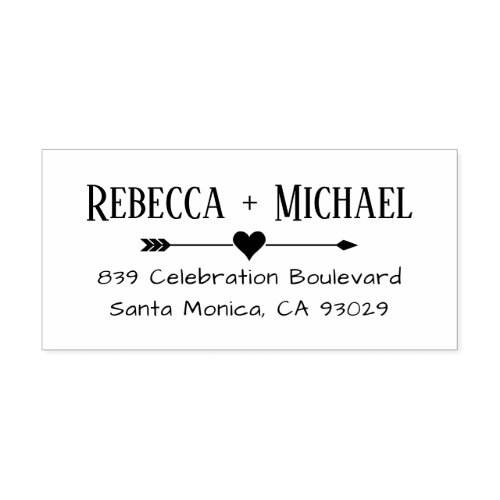 Heart  Arrow  Names Wedding Return Address Rubber Stamp